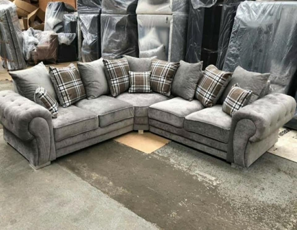 3. Verona Grey Corner Sofa with Cushions