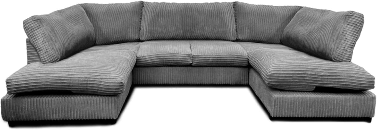Generic U shape Sofas - Jumbo Cord Sofas for Living Room with Thick Luxury Fixed back rest Cushioning | Sectional Couches Lounge Sofa Grey U Shape