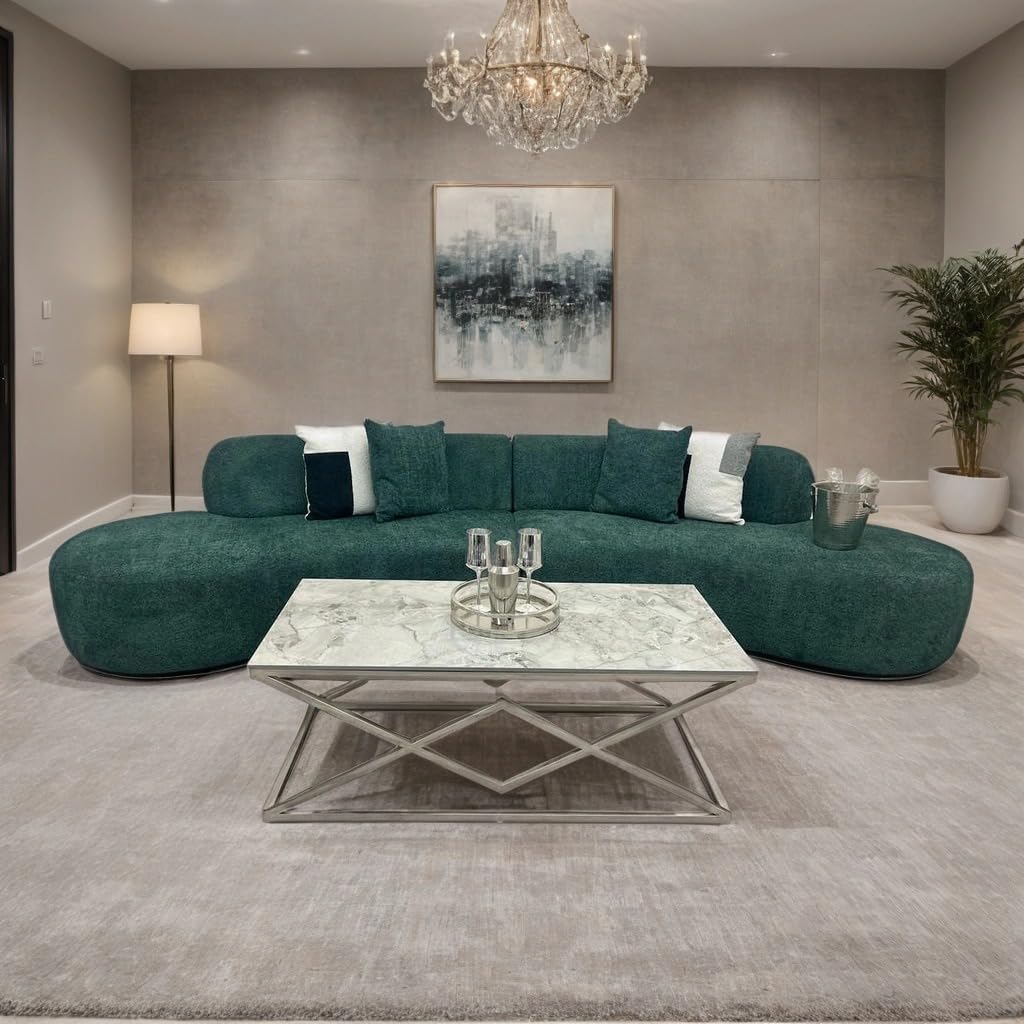 Luvon Miami Curved Boucle Sofa 3 Seater Modern Sculptural with Deep Seat Mid Century Style Curved Sofa for Living Room (EMERALD GREEN)