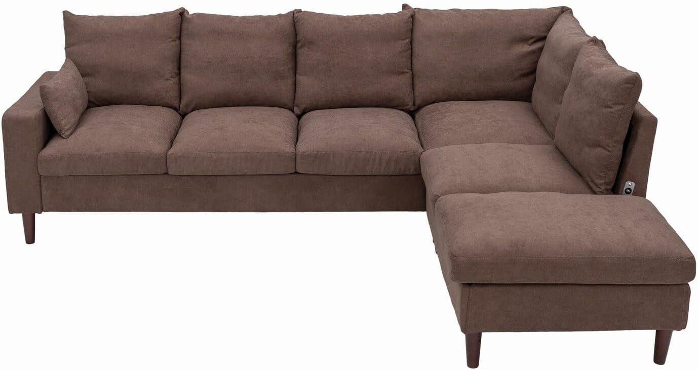 Panana Sectional Sofa Modern Large L Shape Corner Chaise Sofa Sectional Sofa Couch for Apartment Sectional Set with USB Port (Brown, 6 Seater Corner with USB Port Chaise)