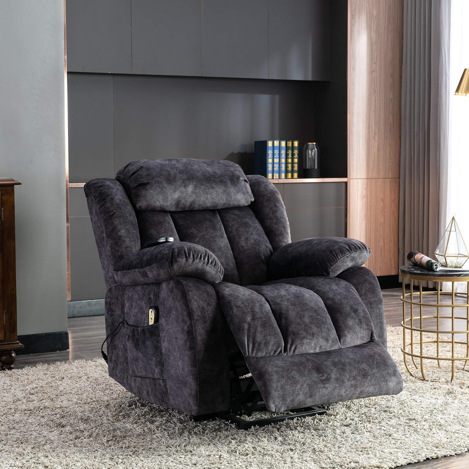 Power Lift Recliner Chair for Seniors, Heavy-Duty Riser Recliner with Heat & Vibration, Overstuffed Contemporary Sofa for Comfort & Safety - Ideal for Elderly (Grey)