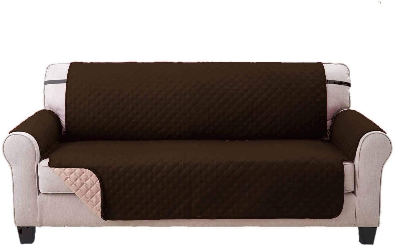 rejuvopedic 2 Seater Brown Quilted Microfibre Contemporary Sofa/Chair Throw Cover Protector From Pets With Non Slip Elasticted Straps