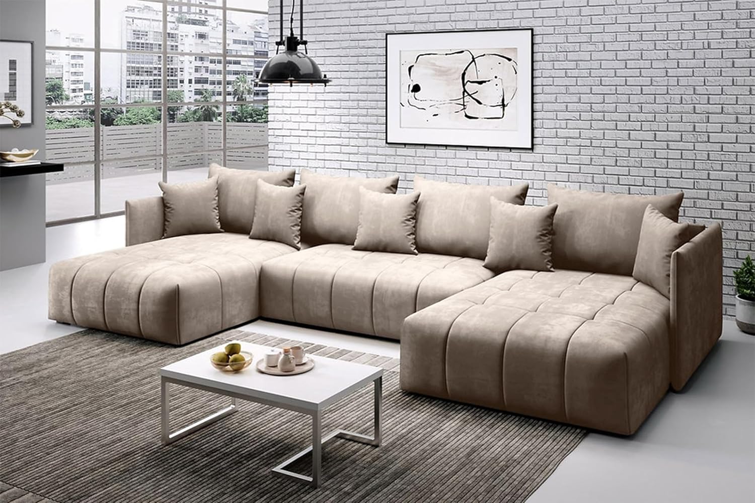 Sofanatic New Large U-Shape Sofa Bed With Storage FREE ASSEMBLY & delivery - Sleeper Sofa (Cream-Beige)