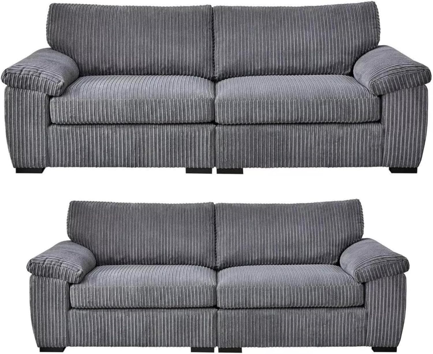 SOFASELECTIONUK LTD Jumbo Cord Sectional 3 and 2 Seater Sofa Set – Plush Support & Soft Cord Fabric | Space-Saving Split Design, Comfortable Sofa for Modern Living Rooms (Grey, 3+2 Seater)