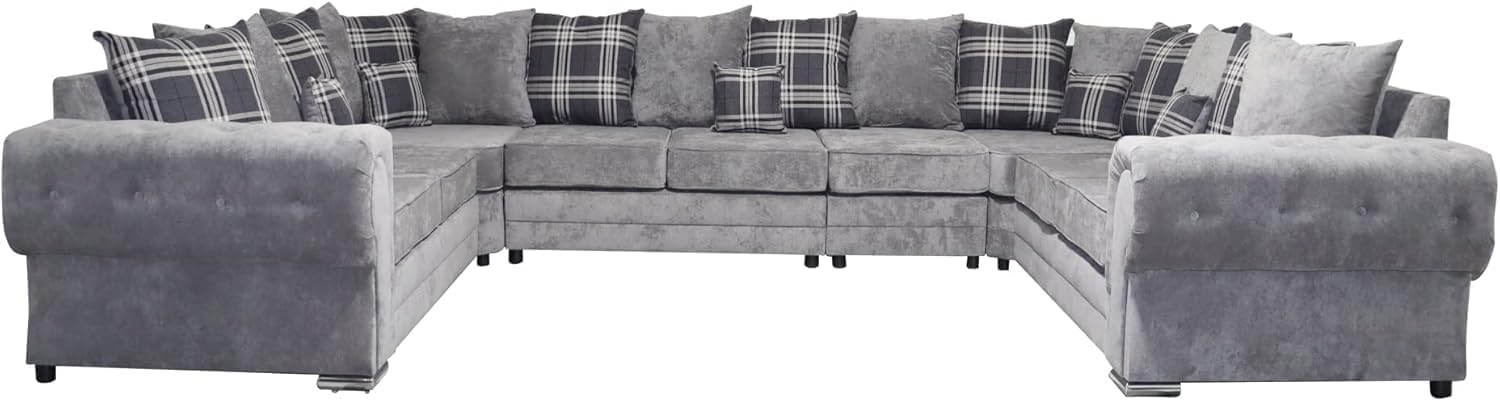 Verona U Shape Corner Sofa – 9 Seater Fabric Couch with Scatter Back for Living Room