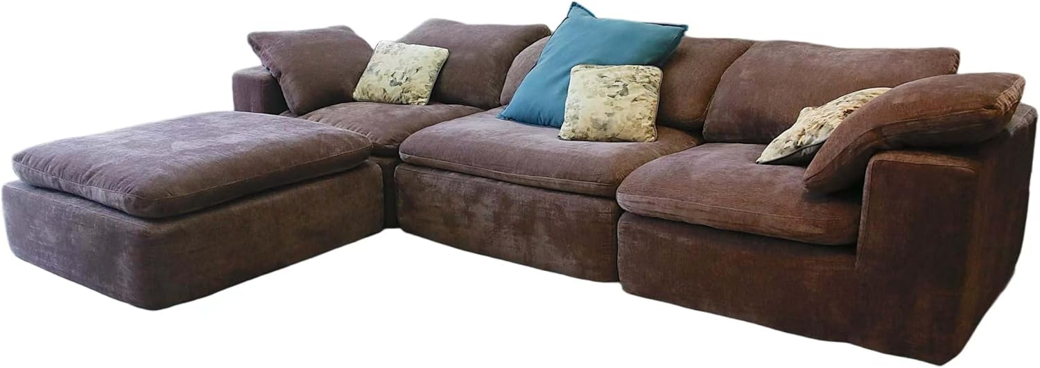 yy06-4 seaters purple, Modula Modern L-shaped sectional sofa with chaise-fabric upholstery, large corner counch with cushions for living room, reversible design -comfortable, stylish, space-saving